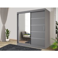 RAC3 Modern white Effect 120cm Sliding Door Wardrobe with Mirror & Integrated Drawers, Spacious Bedroom Storage in Grey