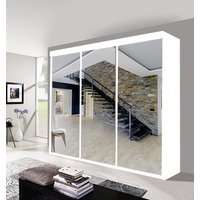 OLYMPIA FURNITURE Milan 250cm Sliding Mirror Door Wardrobe With Hanging Rails & Shelves Available In 4 Colour in White