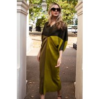 Blocking Print Pleated Dress Kimono Sleeves