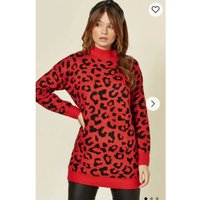 Long Sleeve High Neck Jumper Leopard Print