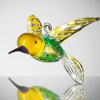 Sienna Glass Large Hanging Bird Humming Bird Yellow & Blue