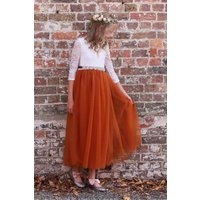 UK Flower Girl Boutique Girl's Bohemian Classic Long Sleeve Dress - Burnt Orange | Size: 6-12 m