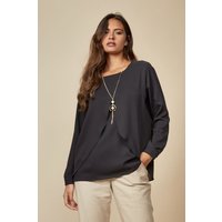 HOXTON GAL Women's Long Sleeves Relaxed Fit Layered Top with Necklace in Black | Size: 8-10