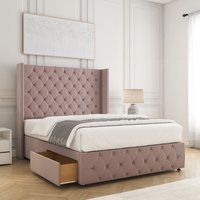BSSPOKE Mayfair Plush Divan Bed 54" Headboard 2 Drawers footend & No Mattress in Pink | Size: Small Double