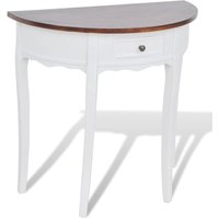 Berkfield Home Console Table with Drawer & Brown Top Half-round in White