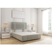 BSSPOKE Lily Divan Bed Plush Velvet 24" Headboard & 4 Drawers No Mattress in Silver | Size: Small Double