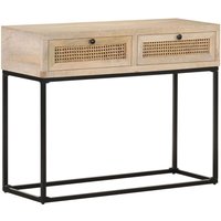 Berkfield Home Console Table 100x35x76 cm Solid Mango Wood & Natural Cane in White | Size: 100 x 35 x 76 cm