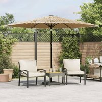 Berkfield Home Garden Parasol with LEDs & Steel Pole Brown 288x288x225 cm | Size: 288 x 288 x 225 cm