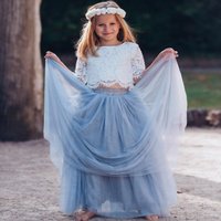 UK Flower Girl Boutique Girl's Felicity Couture Flower Girl Set - Silver Blue in Pale Blue | Size: 6-12 m