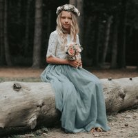 UK Flower Girl Boutique Girl's Felicity Couture Flower Girl Set - Sage Green in Light Green | Size: 6-12 m
