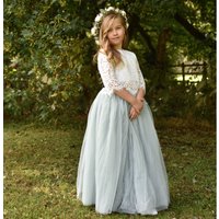 UK Flower Girl Boutique Girl's Felicity Couture Flower Girl Set - Pistachio Green in Light Green | Size: 5-6 Years