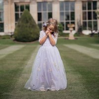 UK Flower Girl Boutique Girl's Enchanted Dress - Embroidered Lilac Lace | Size: 3-4 Years