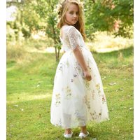 UK Flower Girl Boutique Girl's Enchanted Dress - Embroidered Ivory Lace | Size: 3-4 Years