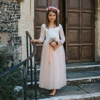UK Flower Girl Boutique Girl's Bohemian Classic Long Sleeve Dress - Blush in Peach | Size: 3-4 Years