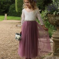 UK Flower Girl Boutique Girl's Bohemian Classic Long Sleeve Dress - Heather in Mauve | Size: 3-4 Years