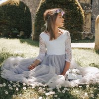 UK Flower Girl Boutique Girl's Bohemian Classic Long Sleeve Dress - Silver Grey | Size: 11-12 Years