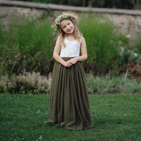 UK Flower Girl Boutique Girl's Bohemian Classic Sleeveless Dress - Olive Green | Size: 3-4 Years