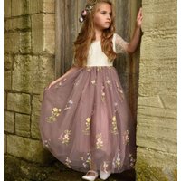 UK Flower Girl Boutique Girl's Enchanted Dress - Heather Mauve /White Lace | Size: 1-2 Years