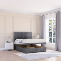 Sloomy Manhattan Coniston Fabric Ottoman Bed End Opening With Sprung Memory Mattress & 26 Inch strut Headboard in Dark Grey | Size: Small Double