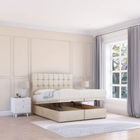 Sloomy Alabama Plush Fabric Ottoman Bed End Opening With Sprung Memory Mattress & 26 Inch Headboard in Cream | Size: Small Single