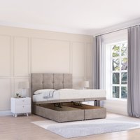 Sloomy Jasmine Plush Fabric Ottoman Bed End Opening With Sprung Memory Mattress & 26 Inch strut Headboard in Stone | Size: Small Single