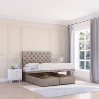 Sloomy Mayfair Plush Fabric Ottoman Bed End Opening With Sprung Memory Mattress & 26 Inch strut Headboard in Stone | Size: Small Single