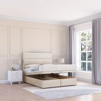 Sloomy Texas Plush Fabric Ottoman Bed End Opening With Sprung Memory Mattress & 26 Inch strut Headboard in Cream | Size: Single