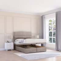 Sloomy Texas Plush Fabric Ottoman Bed End Opening With Sprung Memory Mattress & 26 Inch strut Headboard in Stone | Size: Double