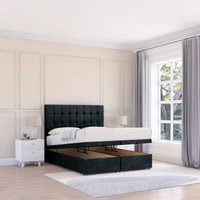 Sloomy Alabama Naples Fabric Ottoman Bed End Opening With Sprung Memory Mattress & 26 Inch strut Headboard in Black | Size: Double
