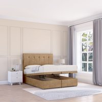 Sloomy Highbury Dumfries Fabric Ottoman Bed End Opening With Sprung Memory Mattress & 26 Inch strut Headboard in Light Beige | Size: Small Double