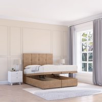 Sloomy Jasmine Naples Fabric Ottoman Bed End Opening With Sprung Memory Mattress & 26 Inch strut Headboard in Light Sand | Size: Small Double