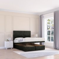 Sloomy Manhattan Dumfries Fabric Ottoman Bed End Opening With Sprung Memory Mattress & 26 Inch strut Headboard in Black | Size: Small Single