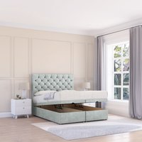 Sloomy Mayfair Naples Fabric Ottoman Bed End Opening With Sprung Memory Mattress & 26 Inch strut Headboard in Silver | Size: Small Double