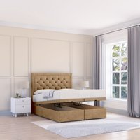 Sloomy Montana Dumfries Fabric Ottoman Bed End Opening With Sprung Memory Mattress & 26 Inch strut Headboard in Light Beige | Size: Super King