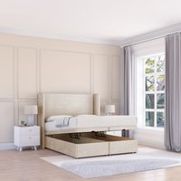 Devonshire Plush Fabric Ottoman Bed End Opening Sprung Memory Mattress & 54 Inch Floorstanding Headboard Wings Double
