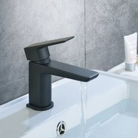 Modern Matte Black Cloakroom Basin Single Lever Tap + Waste