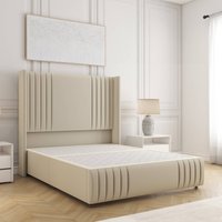 BSSPOKE Peyton Divan Bed Plush Velvet 54" Headboard & No Mattress No Drawers in Cream | Size: Single