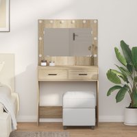 Berkfield Home Dressing Table with LED Lights Sonoma Oak 78.5x41x135 cm in Beige