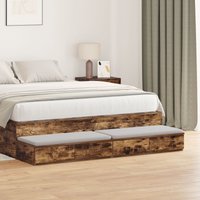 Berkfield Home Bedside Tables Smoked Oak Solid Oak wood 140 x 36.5 x 16.5 cm in Brown