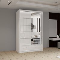 Sliding Wardrobes 4U Luxury High Gloss Sliding Wardrobe with LED Light W150cm x H220cm in White