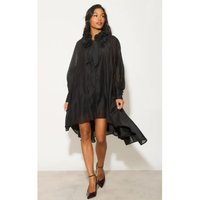 Ruffle Tie Neck Oversized Midi Dress