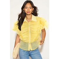 CY Women's Multi Ruffle Layer design Blouse in Yellow color | Size: Medium/Large