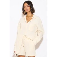CY Women's Cotton Blend Duben Shirt & Shorts In Relaxed Fit Co-Ords Suits In Cream | Size: Medium/Large