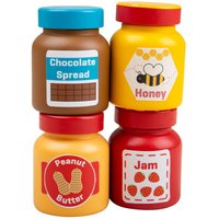 Bigjigs Toys Wooden Jars & Spreads (Chocolate, Honey, Peanut Butter & Jam)