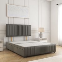 BSSPOKE Rosie Plush Velvet Divan Bed Set 24" Headboard & 4Drawers No Mattress in Grey | Size: Double