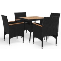 Berkfield Home 5 Piece Garden Dining Set Poly Rattan & Solid Wood Black in Brown