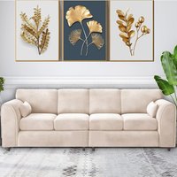 Furniture 786 Sleek 4 Seater Full Back Plush Velvet Sofa in Cream
