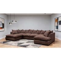 Furniture 786 Monaco Scatter Back 6 Seater U Shaped Corner Jumbo Cord Fabric Sofa in Chocolate