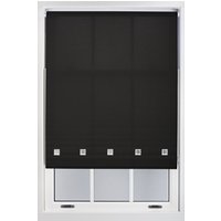 Furnished Daylight Roller Blind with Chrome Square Eyelets - Trimmable Window Shade in Black | Size: 95 cm width x 165 cm drop