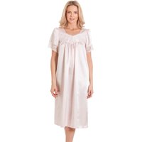 Lady Olga Women's British Made Short Sleeved Satin Nightdress With Lace Detail in Pale Pink | Size: 8-10